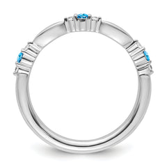 14k White Gold Stackable Expressions Blue Topaz and Diamond Ring
