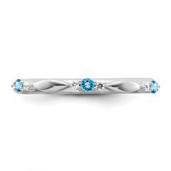 14k White Gold Stackable Expressions Blue Topaz and Diamond Ring