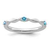 14k White Gold Stackable Expressions Blue Topaz and Diamond Ring