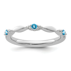 14k White Gold Stackable Expressions Blue Topaz and Diamond Ring
