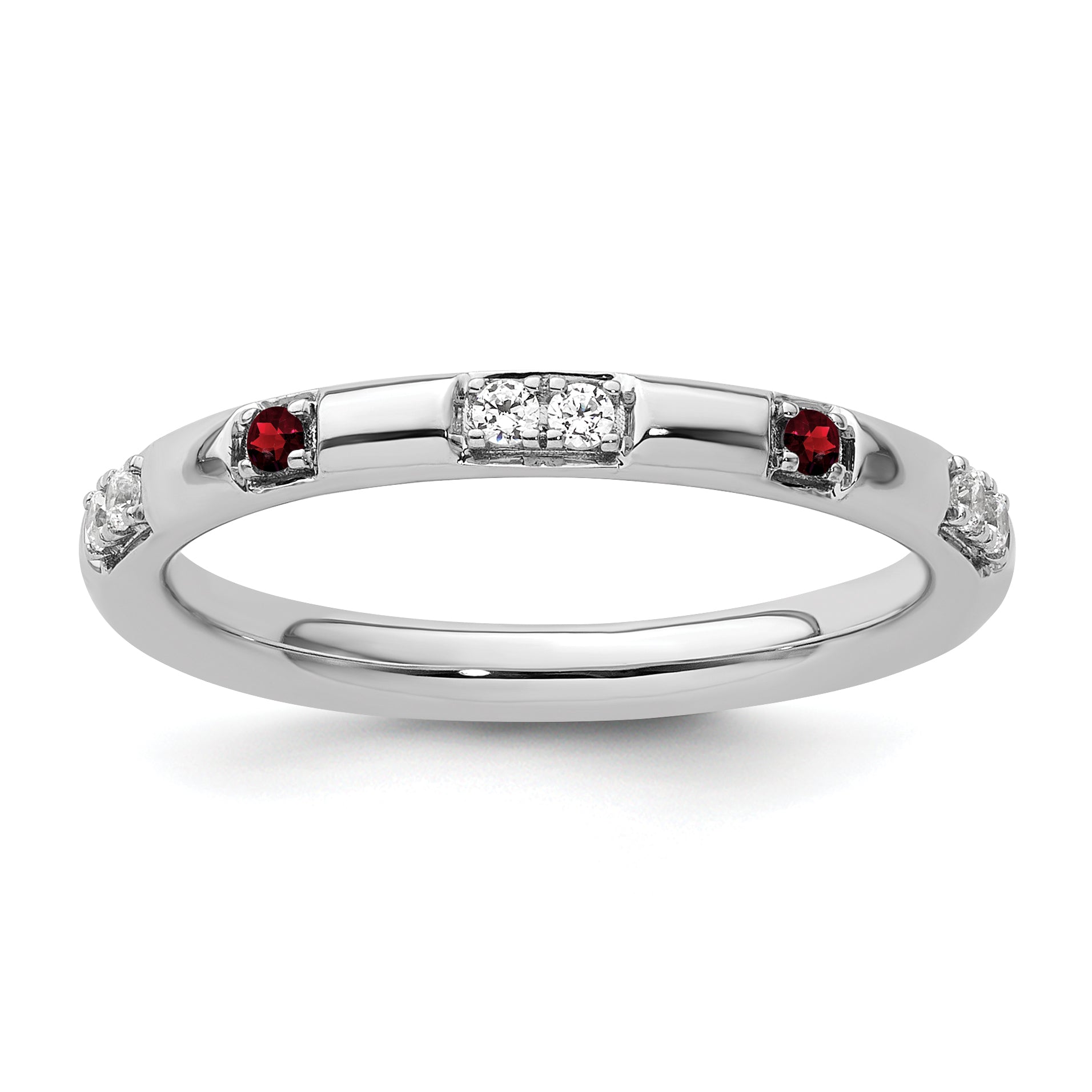 14k White Gold Stackable Expressions Garnet and Diamond Ring