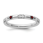 14k White Gold Stackable Expressions Garnet and Diamond Ring