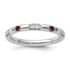 14k White Gold Stackable Expressions Garnet and Diamond Ring