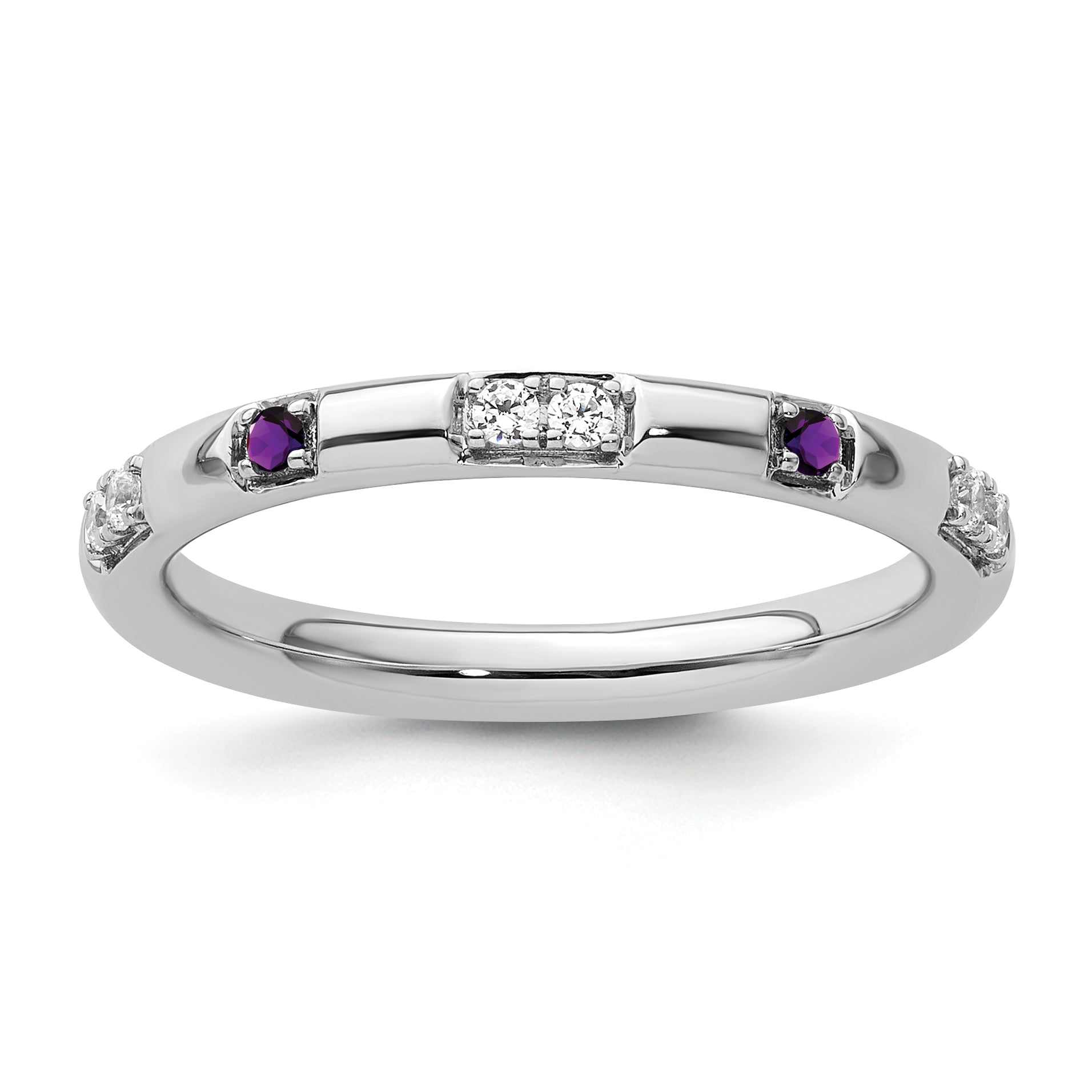 14k White Gold Stackable Expressions Amethyst and Diamond Ring