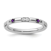 14k White Gold Stackable Expressions Amethyst and Diamond Ring