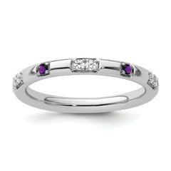 14k White Gold Stackable Expressions Amethyst and Diamond Ring