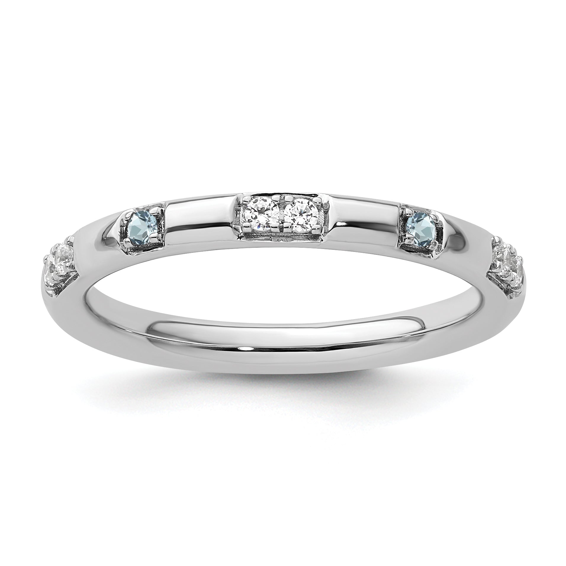 14k White Gold Stackable Expressions Aquamarine and Diamond Ring