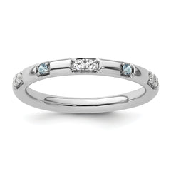 14k White Gold Stackable Expressions Aquamarine and Diamond Ring