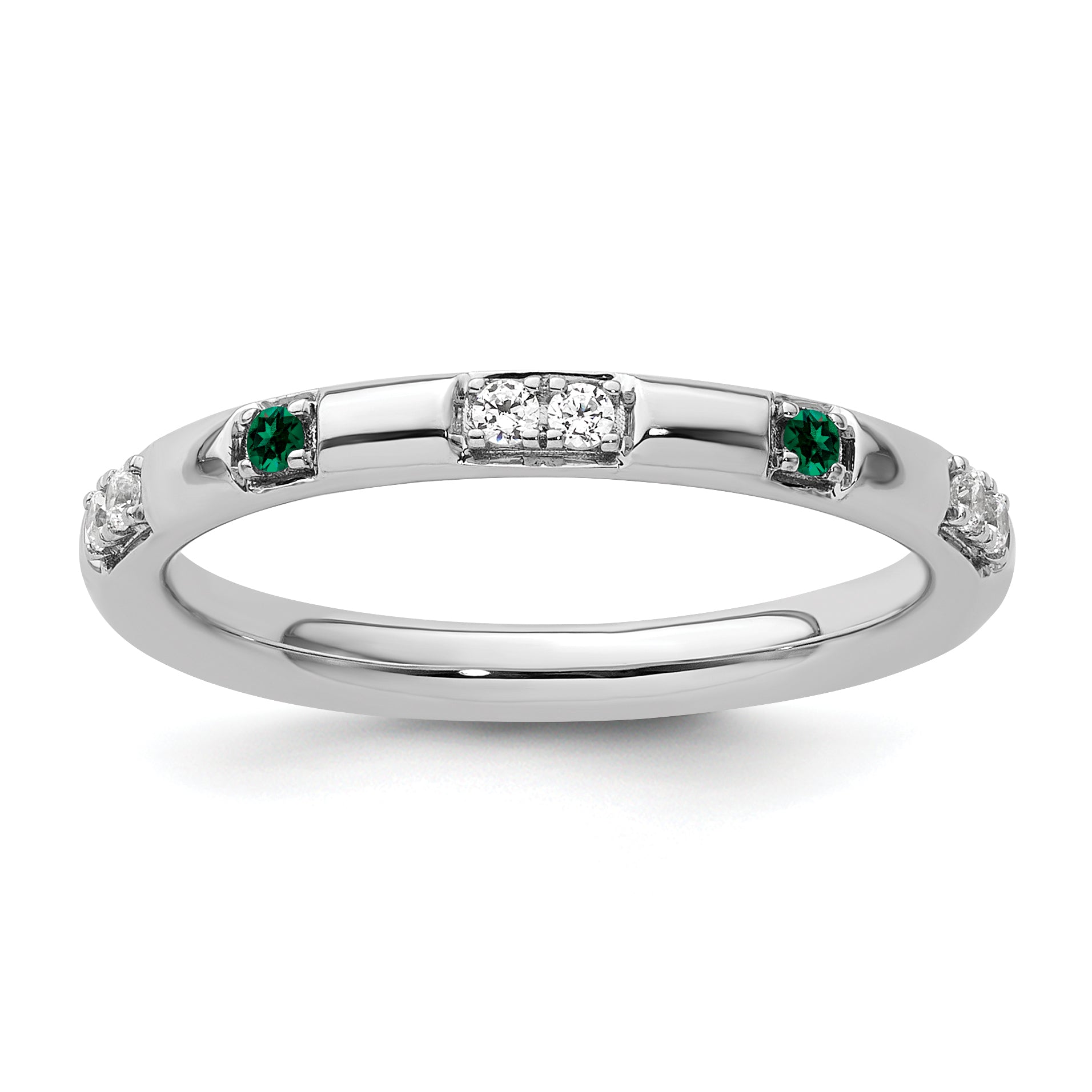 14k White Gold Stackable Expressions Created Emerald and Dia. Ring