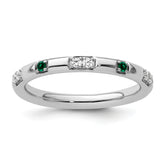 14k White Gold Stackable Expressions Created Emerald and Dia. Ring