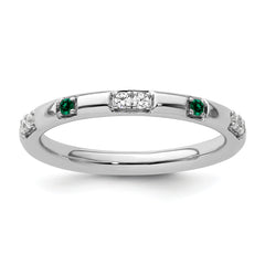 14k White Gold Stackable Expressions Created Emerald and Dia. Ring