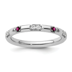 14k White Gold Stackable Expressions Rhodolite Garnet and Dia. Ring