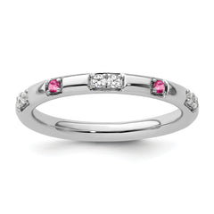 14k White Gold Stackable Expressions Pink Tourmaline and Dia. Ring