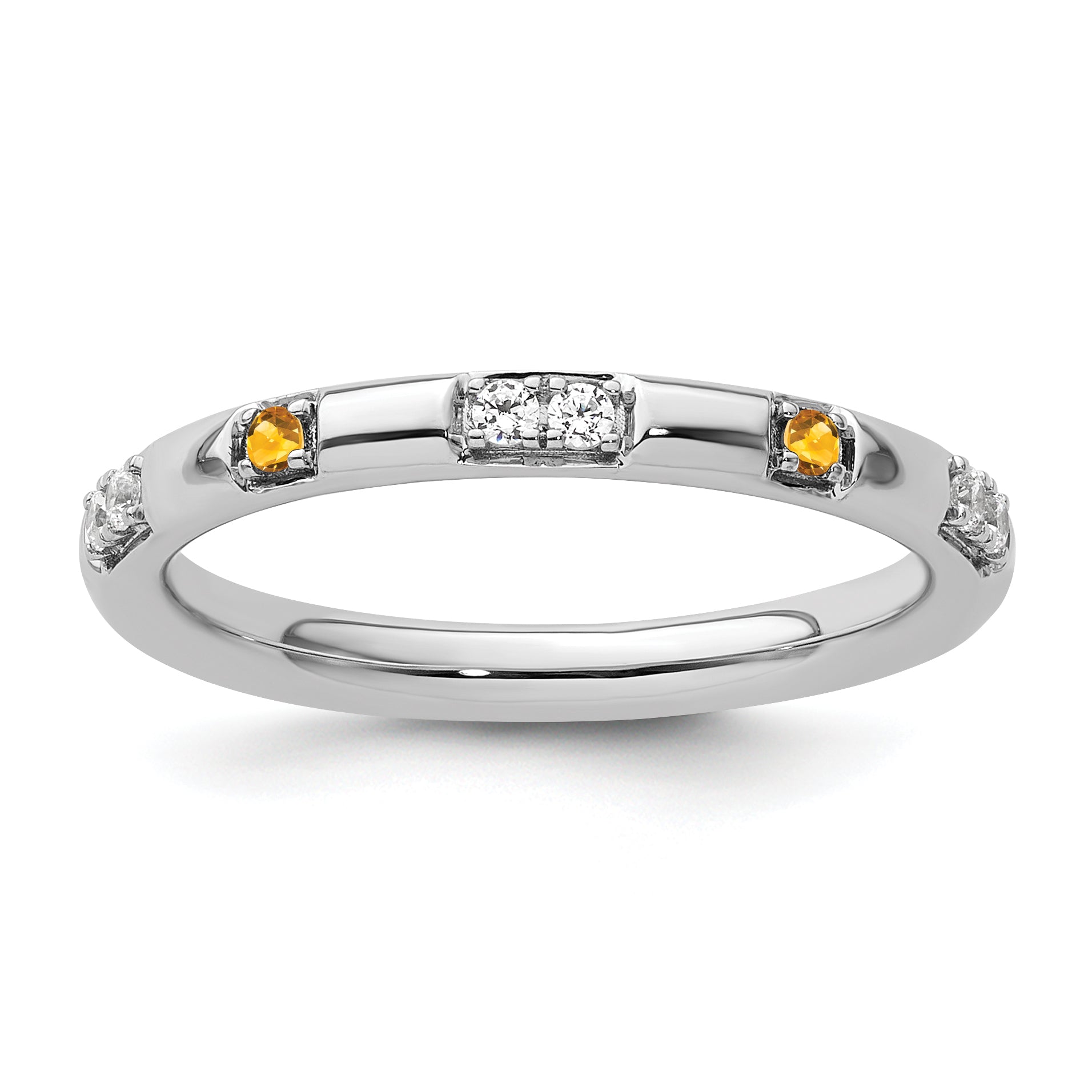14k White Gold Stackable Expressions Citrine and Diamond Ring