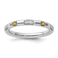 14k White Gold Stackable Expressions Citrine and Diamond Ring