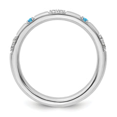 14k White Gold Stackable Expressions Blue Topaz and Diamond Ring
