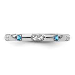 14k White Gold Stackable Expressions Blue Topaz and Diamond Ring