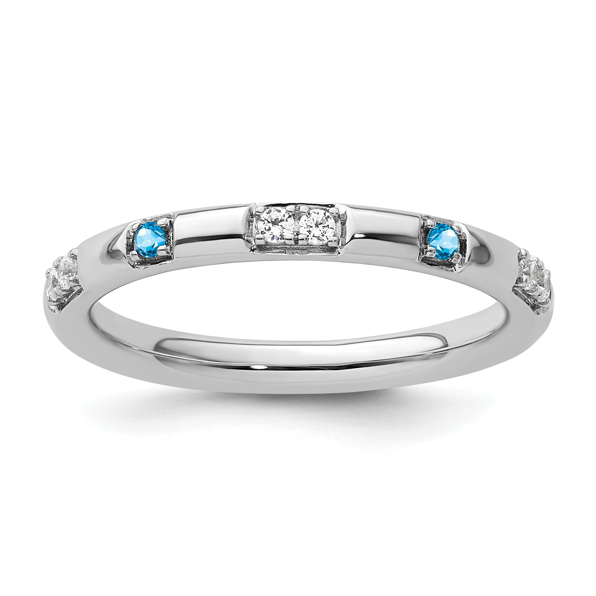 14k White Gold Stackable Expressions Blue Topaz and Diamond Ring