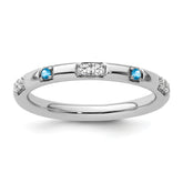 14k White Gold Stackable Expressions Blue Topaz and Diamond Ring