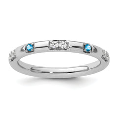 14k White Gold Stackable Expressions Blue Topaz and Diamond Ring