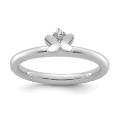 14k White Gold Stackable Expressions Diamond Butterfly Ring