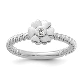 14k White Gold Stackable Expressions Diamond Flower Twisted Ring