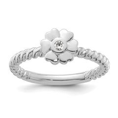 14k White Gold Stackable Expressions Diamond Flower Twisted Ring