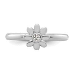 14k White Gold Stackable Expressions Diamond Flower Ring
