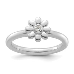 14k White Gold Stackable Expressions Diamond Flower Ring