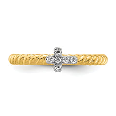 14k Two-tone Gold Stackable Expressions Diamond Cross Ring