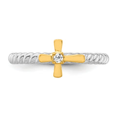 14k Two-tone Gold Stackable Expressions Diamond Cross Ring