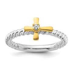 14k Two-tone Gold Stackable Expressions Diamond Cross Ring
