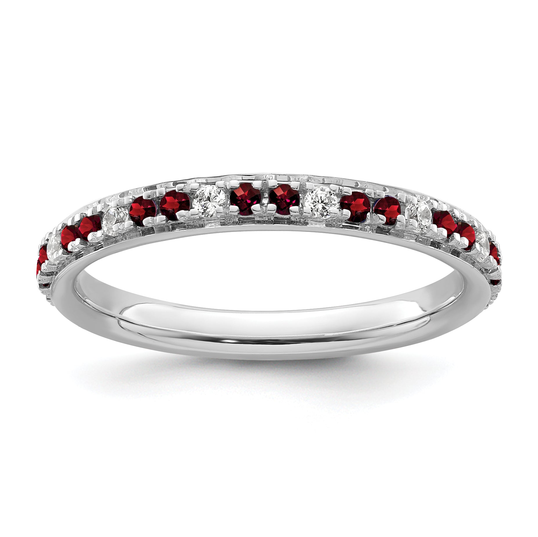 14k White Gold Stackable Expressions Garnet and Diamond Ring