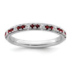 14k White Gold Stackable Expressions Garnet and Diamond Ring