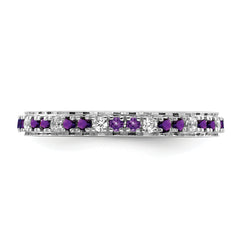 14k White Gold Stackable Expressions Amethyst and Diamond Ring