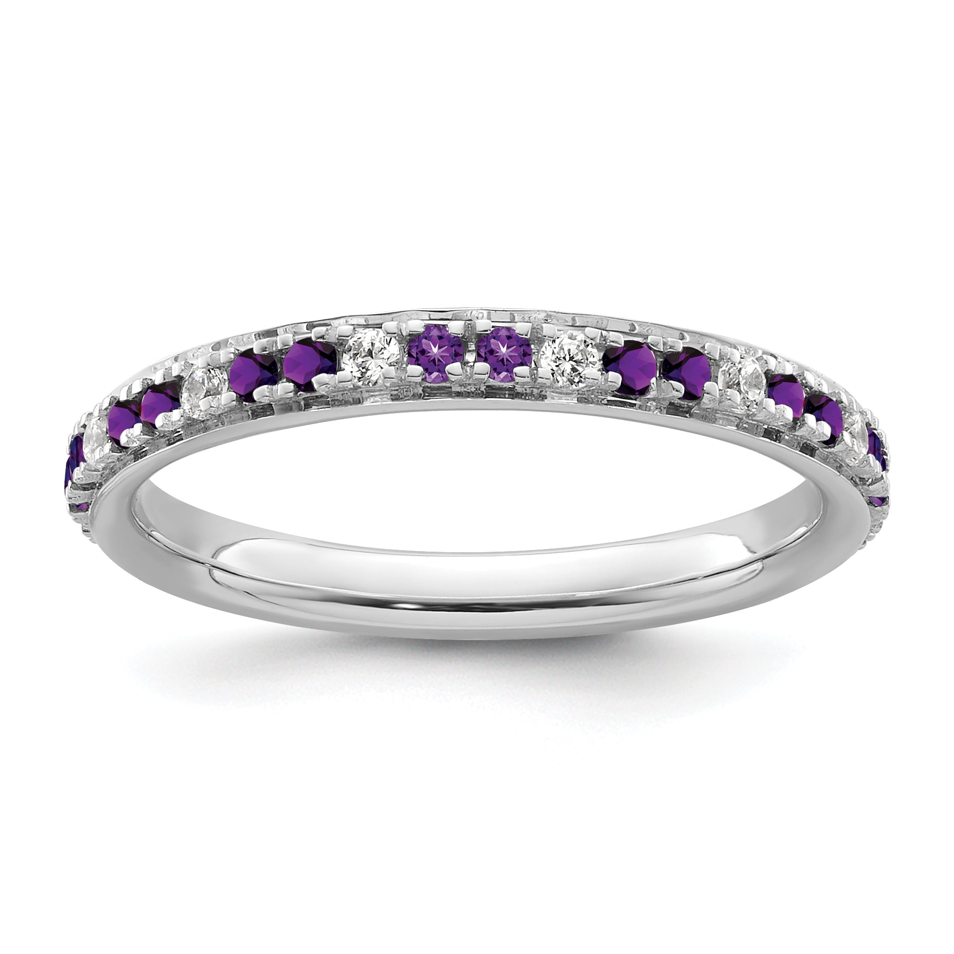 14k White Gold Stackable Expressions Amethyst and Diamond Ring