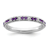 14k White Gold Stackable Expressions Amethyst and Diamond Ring