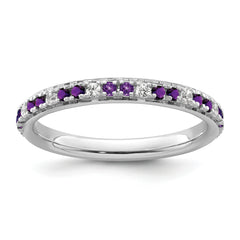 14k White Gold Stackable Expressions Amethyst and Diamond Ring
