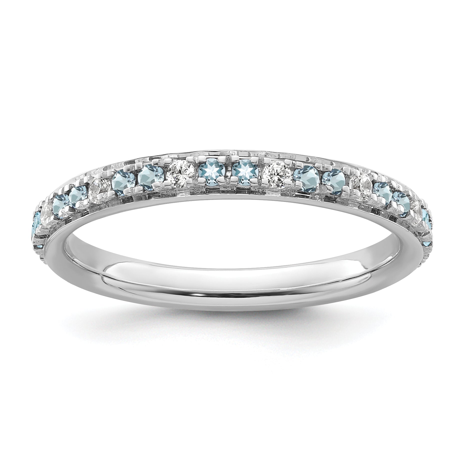14k White Gold Stackable Expressions Aquamarine and Diamond Ring