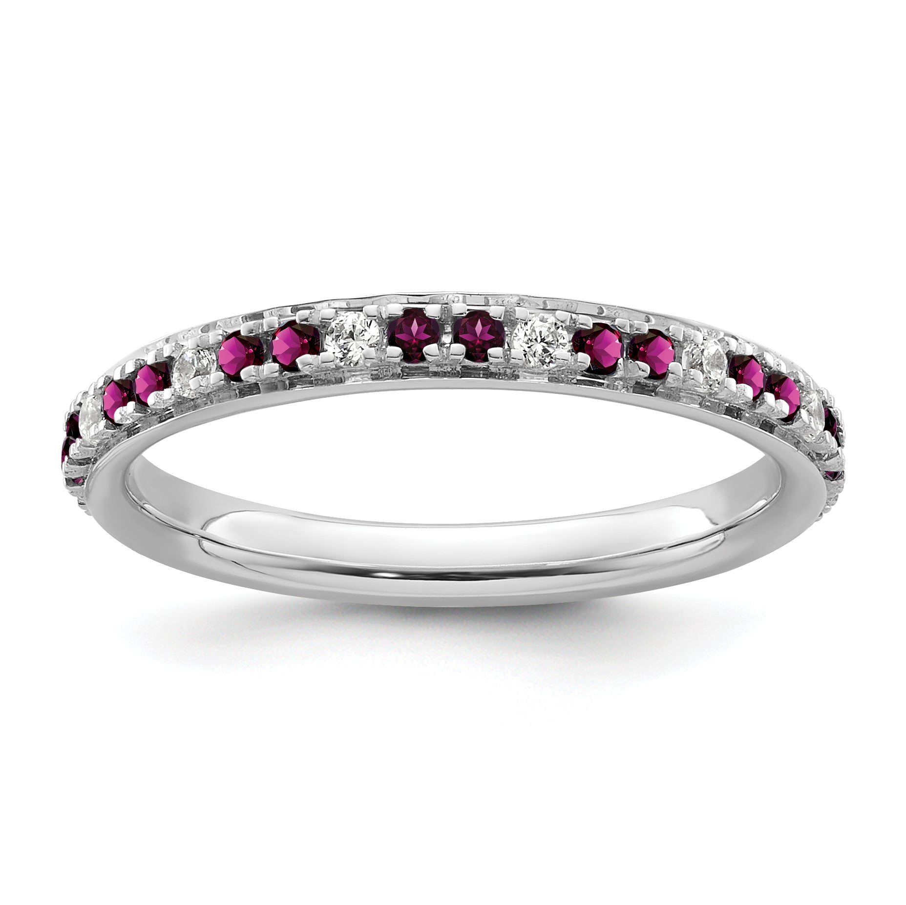14k White Gold Stackable Expressions Rhodolite Garnet and Dia. Ring