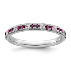 14k White Gold Stackable Expressions Rhodolite Garnet and Dia. Ring