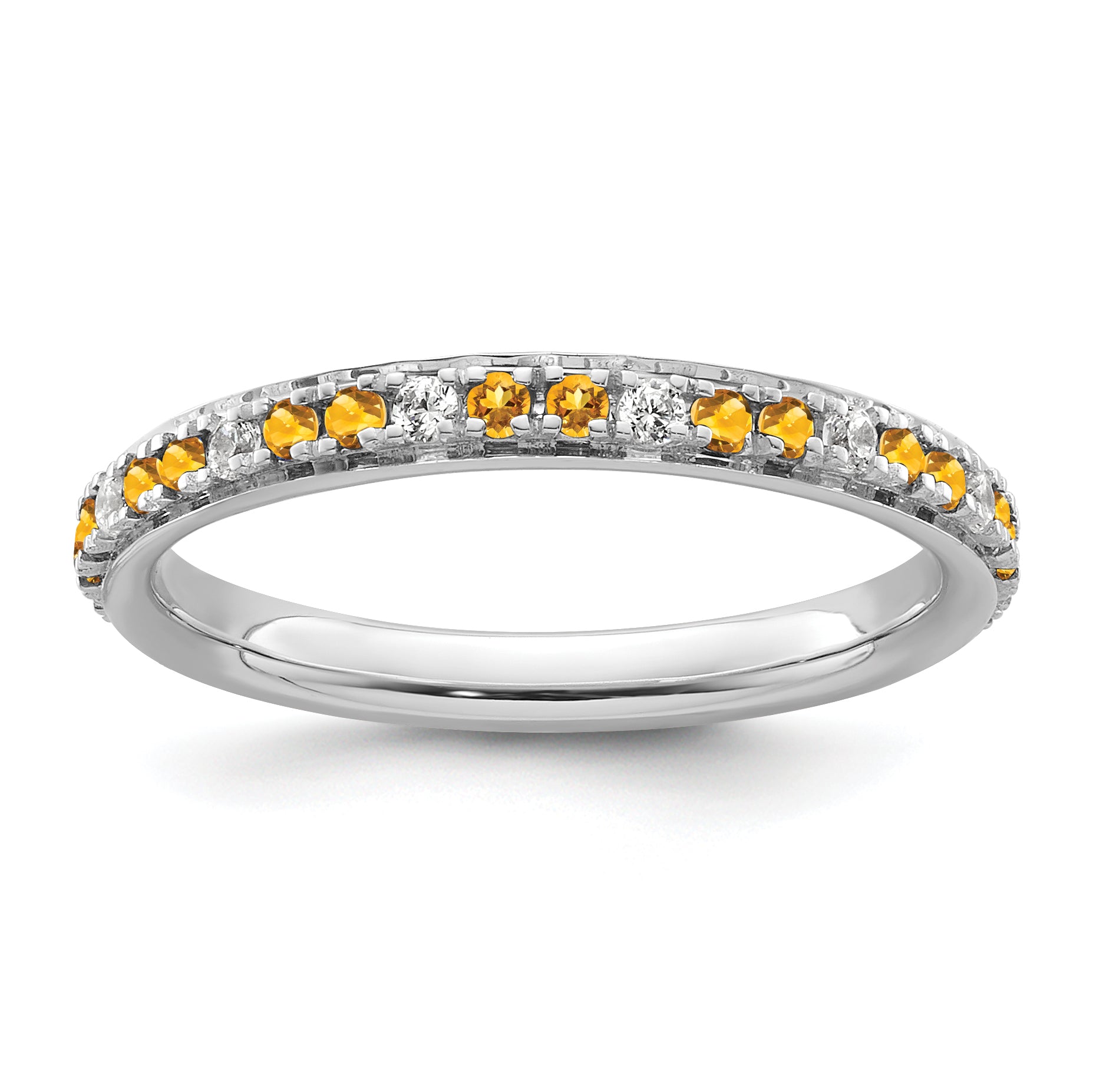 14k White Gold Stackable Expressions Citrine and Diamond Ring