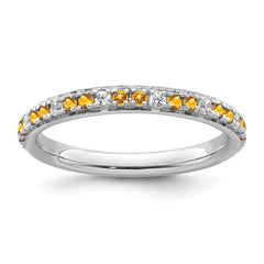 14k White Gold Stackable Expressions Citrine and Diamond Ring