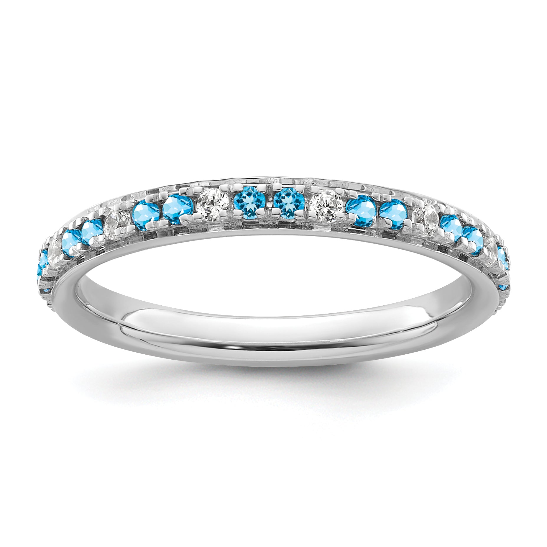 14k White Gold Stackable Expressions Blue Topaz and Diamond Ring
