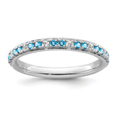 14k White Gold Stackable Expressions Blue Topaz and Diamond Ring