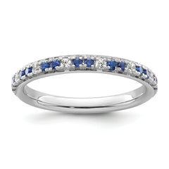 14k White Gold Stackable Expressions Cr.Sapphire and Diamond Ring
