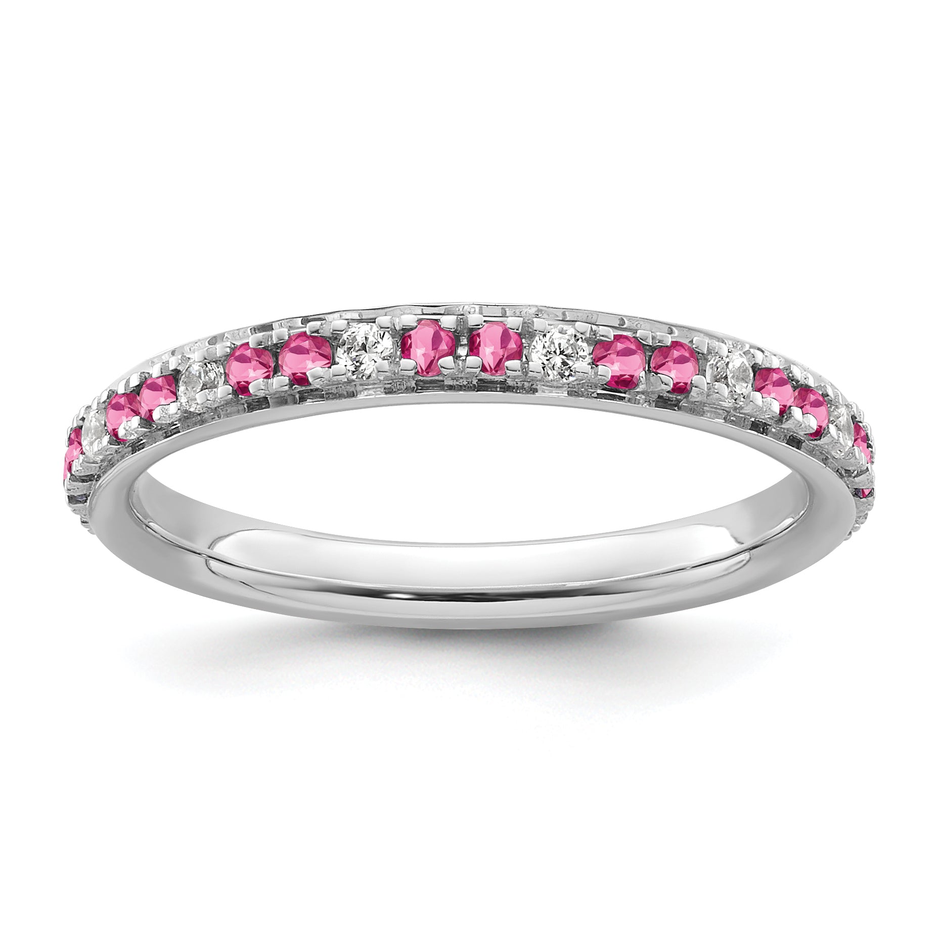 14k White Gold Stackable Expressions Pink Tourmaline/Diamond Ring