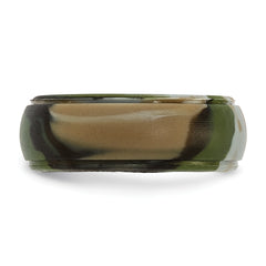 Silicone Green and Brown Camouflage 8mm Ridged Edge Band Size 9