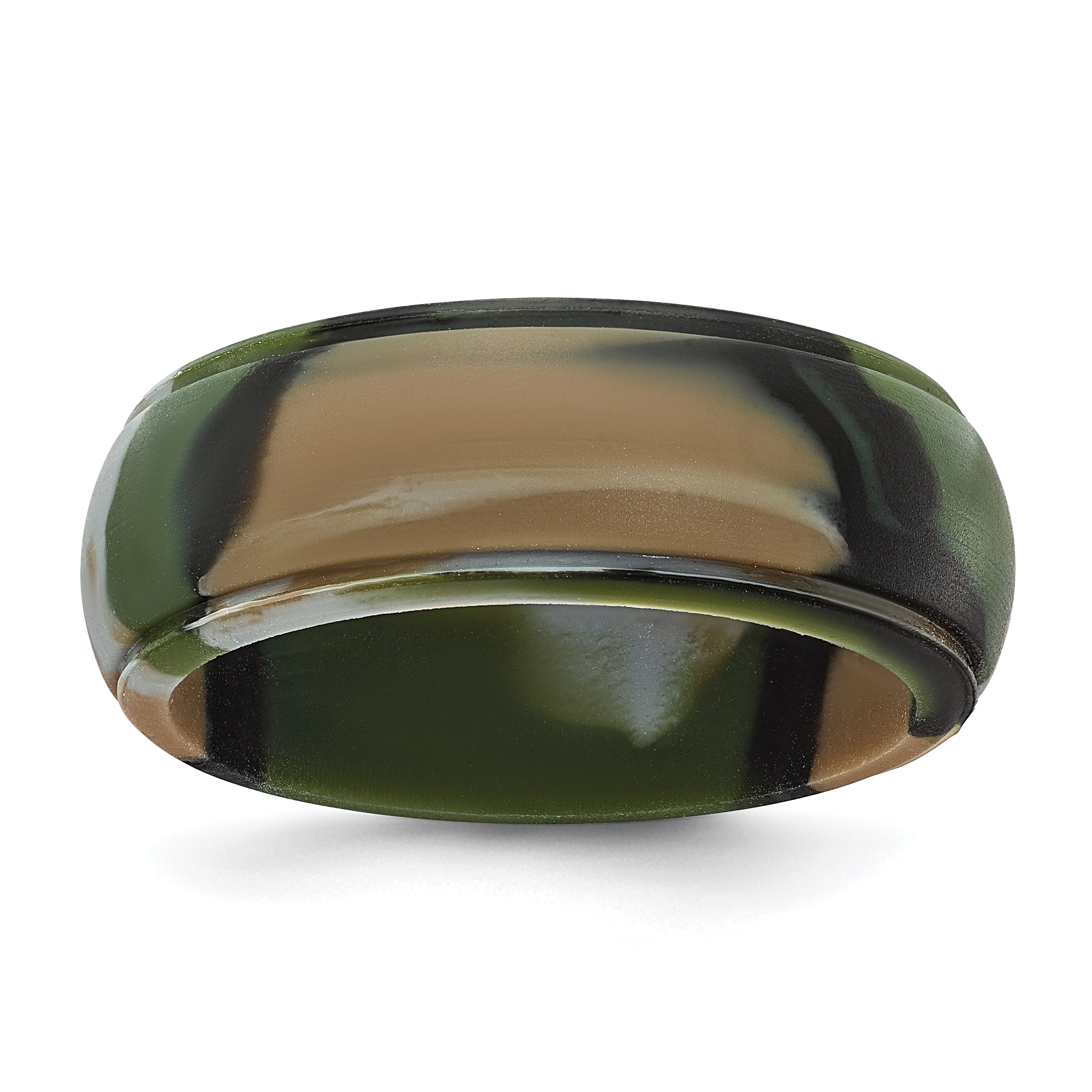 Silicone Green and Brown Camouflage 8mm Ridged Edge Band Size 9