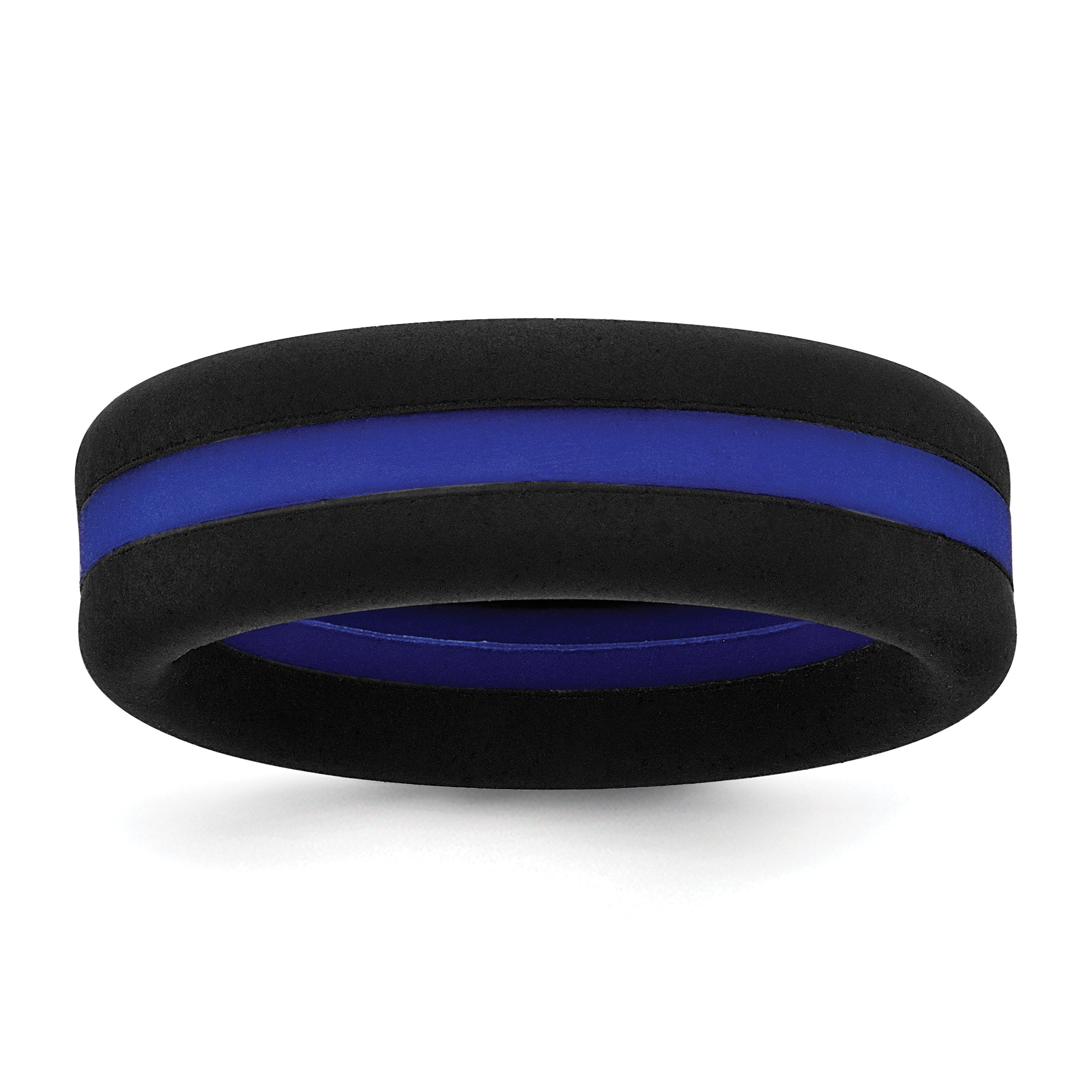 Silicone Black with Blue Line Center 7.5mm Flat Band Size 9
